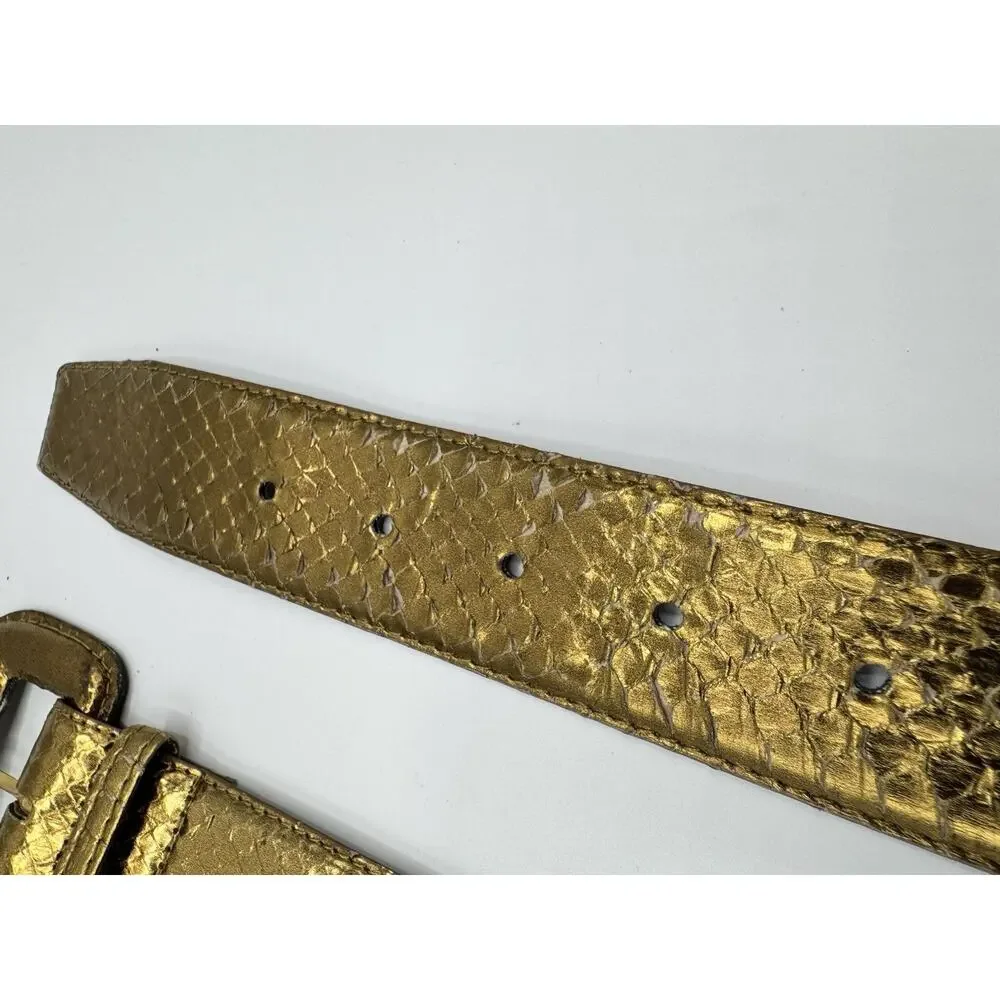 Sunco Genuine Snake Skin W/ Full Grain Lining Gold Metallic Belt Size Large